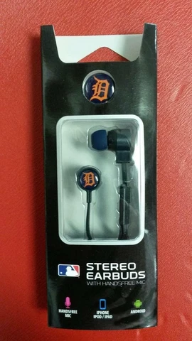 MLB Licensed Detroit Tigers Mizco Big Logo Stereo Earbuds with Hands Free Mic Cover