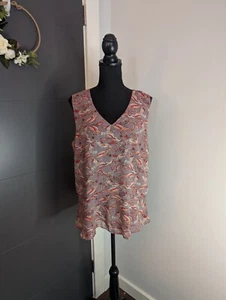 Cabi Good Luck Crane Print Red and Gray Sleeveless Blouse - L Style #3611 - Picture 1 of 10