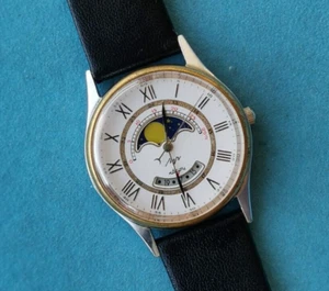 RARE Quartz Watch LUCH Moon Phases-Date mov.16853 SERVICED Made in USSR 1980"s - Picture 1 of 23