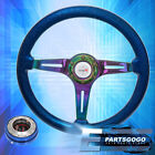 Metallic Blue Wood Neo Chrome Center Steering Wheel + Slim Blue Quick Release