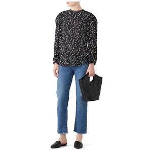 JOIE Blouse Lissane Top Puff Sleeves Floral Black Printed Crepe Size XS S or M - Picture 1 of 11