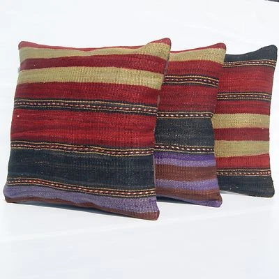 Conjunto decorativo de 3 peças de almofadas de lã da Anatólia autêntico design para casa 18"X18" - Imagem 1 de 4