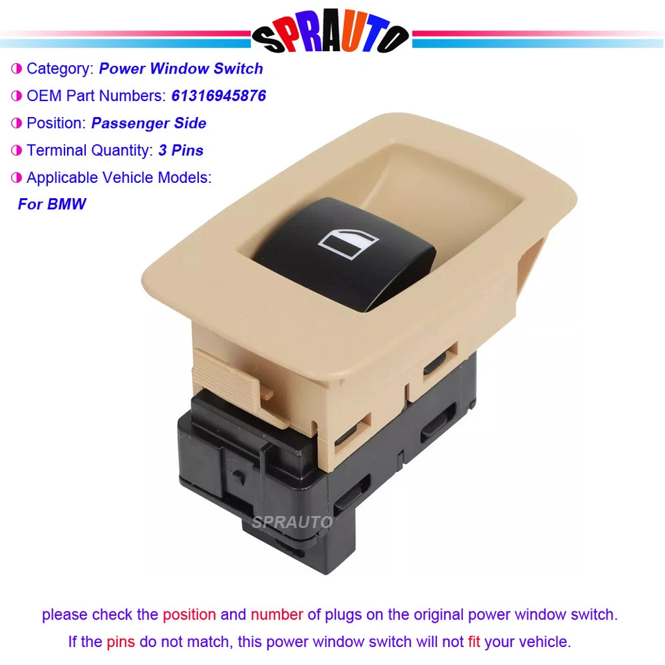 Interruptor de ventana eléctrica lado pasajero para BMW 335D 335I 335XI M3 X5 X6 V20730162  Foto 1 de 4