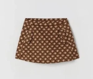 NWT Zara Thanksgiving / Fall Retro Pattern Jacquard Skort in Brown 11-12 - Picture 1 of 14