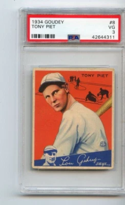 1934 Goudey Tony Piet Cincinnati Reds #8 🚀😳💥 PSA Calificado 3 Foto 1 de 2