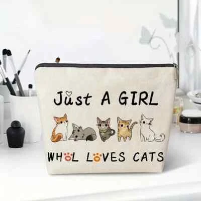 Just A Girl Who Loves Cats Bag Travel Cosmetics Wash Toiletries Pencil Case - Image 1 of 4