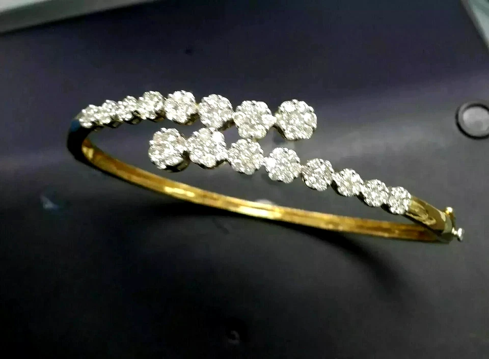 14K Yellow Gold Over 3Ct Round Cut Lab Created Diamond Women's Bangle Bracelet - Image 1 of 1