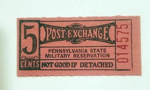 Cupón de 5 centavos de intercambio postal Mount Gretna década de 1920 ~ Guardia Nacional de Pensilvania - Imagen 1 de 2