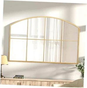 Wide Window Pane Mirror, 42x28 Inches Large Farmhouse Arched 28"L x 42"W Gold - Picture 1 of 7