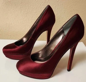 Paris Hilton Burgundy Stilettos Pumps High Heel Shoes 6M Leather Sole Closed Toe - Picture 1 of 15