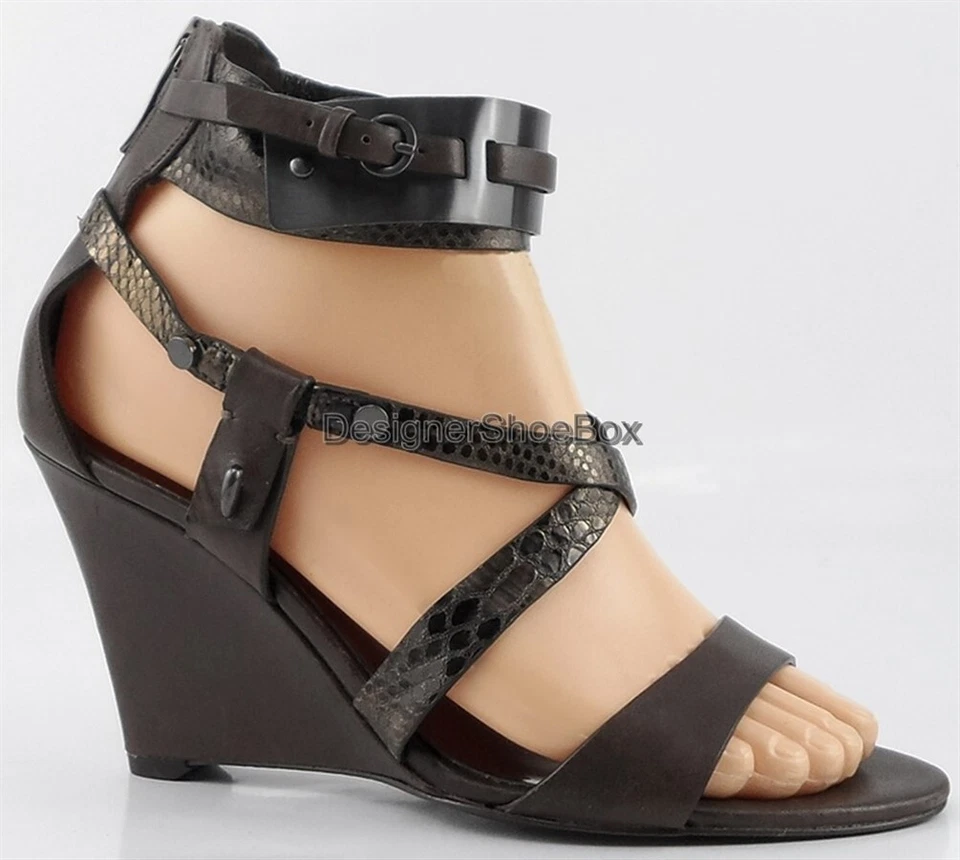 $198 Sandalias de cuña GUESS MARCIANO ADELFA de diseñador de cuero marrón con tiras 6,5 Foto 1 de 4