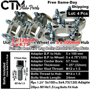4x 1.25" THICK 5x100mm TO 5x4.75"(5x120mm) 57.1 CB WHEEL ADAPTER KIT FOR VW AUDI - Picture 1 of 4