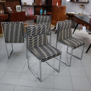 Set 4 Sedie anni 70 acciaio e tessuto by Nanda Vigo per Driade made in italy - Picture 1 of 5