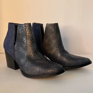 7.5 M Laura Marano by Not Rated Blue Faux Leather "Tarim"  3" Heeled Boot Bootie - Picture 1 of 12
