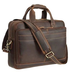 Polare Full Grain Leather 16.5'' Laptop Bag Briefcase For Men Business Messenger - Picture 1 of 9