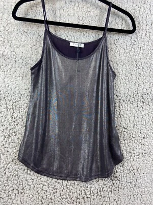Pieces metallic purple strappy sleeves round neck blouse women's size M - Image 1 of 4