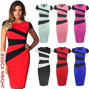 NEU DAMEN CONSTRAST PANEL MIDIKLEID DAMEN JESSICA PROMI LOOK BODYCON KLEIDER - Bild 1 von 49
