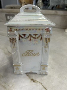 Vintage Victoria Czechoslovakia Pearl Lusterware Canister Flour - Picture 1 of 9