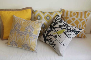 Art Vintage Yellow Geometry Home Decor Cotton CUSHION COVER PILLOW CASE 18" - Picture 1 of 7