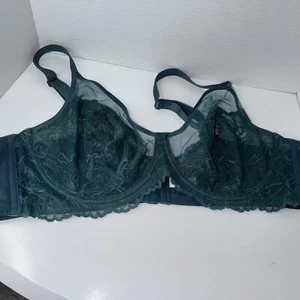 HSIA Enchante Lace Minimizer Underwire Sheer Bra US 44C Teal Green Mesh Floral - Picture 1 of 7
