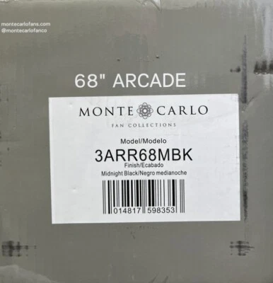 Monte Carlo Fan Company Arcade 68 英寸吊扇,午夜黑 - 3ARR68MBK — 第 1/2 张图片