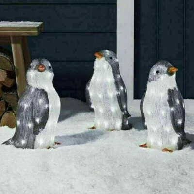 3Pcs LED Light Up Acrylic Penguins Decor For Christmas Outdoor Yard Decorations - Image 1 of 4