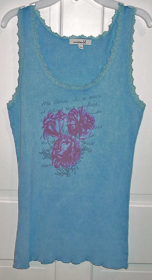CAMISETA SIN MANGAS ONE WORLD MUJER ENCAJE AZUL TALLA MEDIANA NUEVA Foto 1 de 1