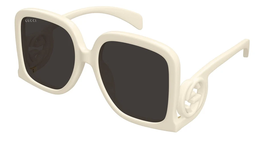 Gucci Women Sunglasses Ivory Grey Mirror Oversized Square GG1326S 009