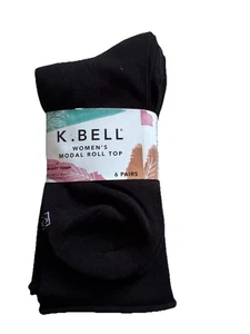 Calcetines K. BELL para mujer modales con tapa enrollable, talla 5,5-10 zapato, 6 pares negros - Imagen 1 de 3