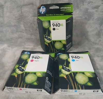 4 Genuine HP 940XL Ink Cartridges 2 Black 1 Cyan 1 Magenta EXP 2012 - Image 1 of 4