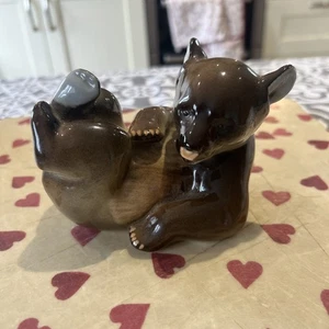 Lomonosov USSR Russian Bear Cub Laying Brown Ceramic Pottery Figurine Vintage 5” - Picture 1 of 12