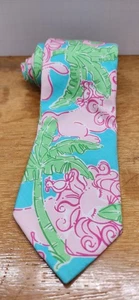 Lilly Pulitzer Necktie Mens Colorful Print Pink Blue Pointed Nature Leaves Print - Picture 1 of 6