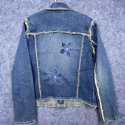 Morgan De Toi Denim Jacket Women 3 Fray Jardin Whimsical Cutouts Granola Boho - Image 1 of 4