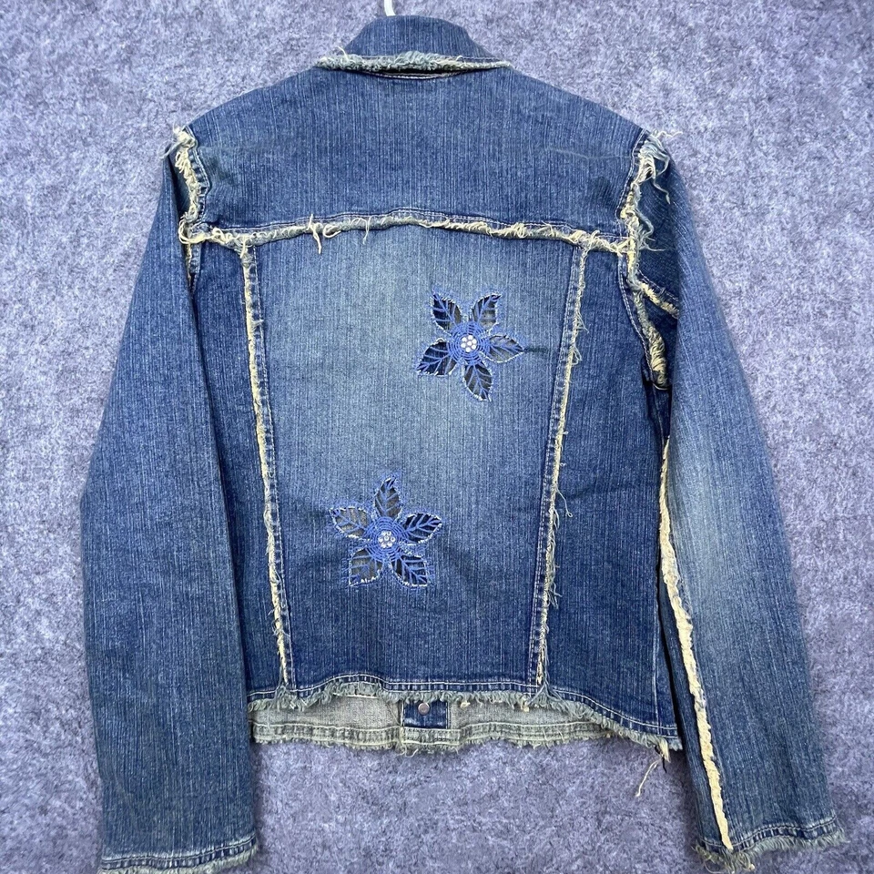 Morgan De Toi Denim Jacket Women 3 Fray Jardin Whimsical Cutouts Granola Boho - Image 1 of 4