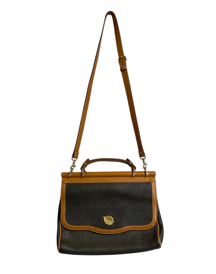 Bolso de Mano de Hombro NINA RICCI Patrón de Hojas 2 Vías PVC Cuero Verde Cartera Foto 1 de 4