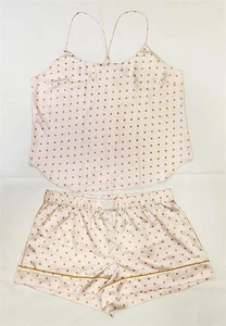 Pajama Set Victoria's Secret L Pink/Tan Polka Dot Camisole +Boxer Shorts - Picture 1 of 4