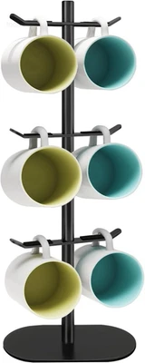 Portavasos Árbol con 6 Ganchos, Metal Café Portavasos Soporte Negro Mate-A  Foto 1 de 4