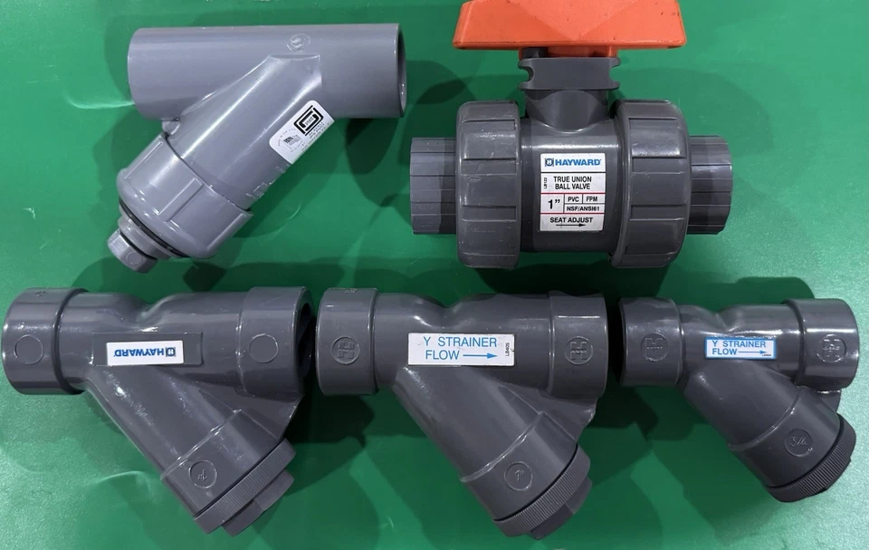 Lot of 5 PVC Y-Strainers & Ball Valve Hayward Spears 1” 3/4” New - Image 1 of 1