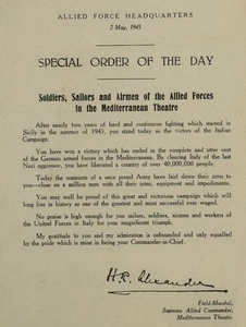 1945 Allied Force / SPECIAL ORDER OF THE DAY SOLDIERS SAILORS AND AIRMEN 1945 - Picture 1 of 1
