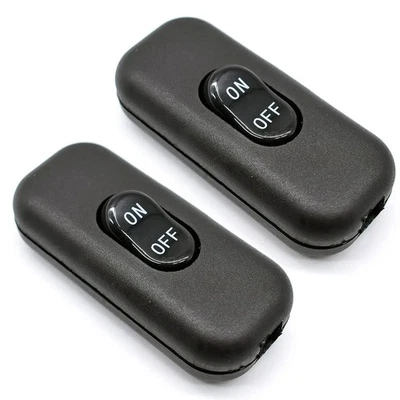 2X Inline Cord Switch 2 Core 6A 250V Torpedo Rocker Switch for Table Lamp Black - Image 1 of 4