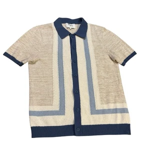 Wax London Tellaro Open Knit Shirt Blue Ecru Mens XS Button Down Casual Colorful - Picture 1 of 9