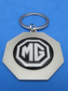 MG MGA MGB MIDGET LOGO OCTAGON SCHLÜSSELRING SATIN NICKEL KEY RING CHAIN #033 SCHWARZ - Bild 1 von 1