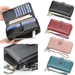 Women's Leather Wallet Clutch Organizer Checkbook Card Holder Coin Pocket Purse - Picture 1 of 21