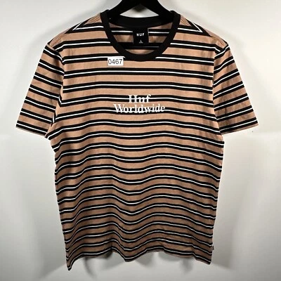 Camiseta Hombre Huf Rayas Talla Grande Bordado Logo Negro Naranja Patín Foto 1 de 4