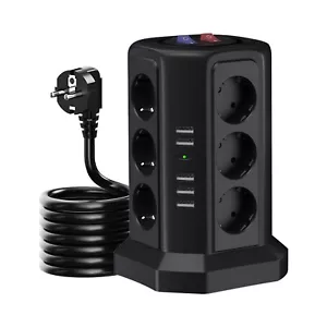 12 Fach Steckdosenleiste Tower 5 USB EU Mehrfachsteckdose Überspannungsschutz - Bild 1 von 10