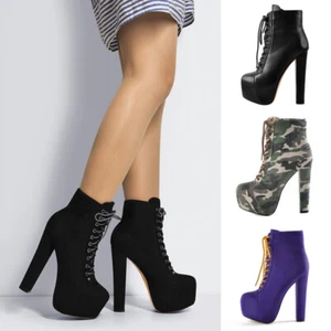 Onlymaker Women's Chunky High Heels Lace Up Platform Punk Combat Ankle Booties - Picture 1 of 39