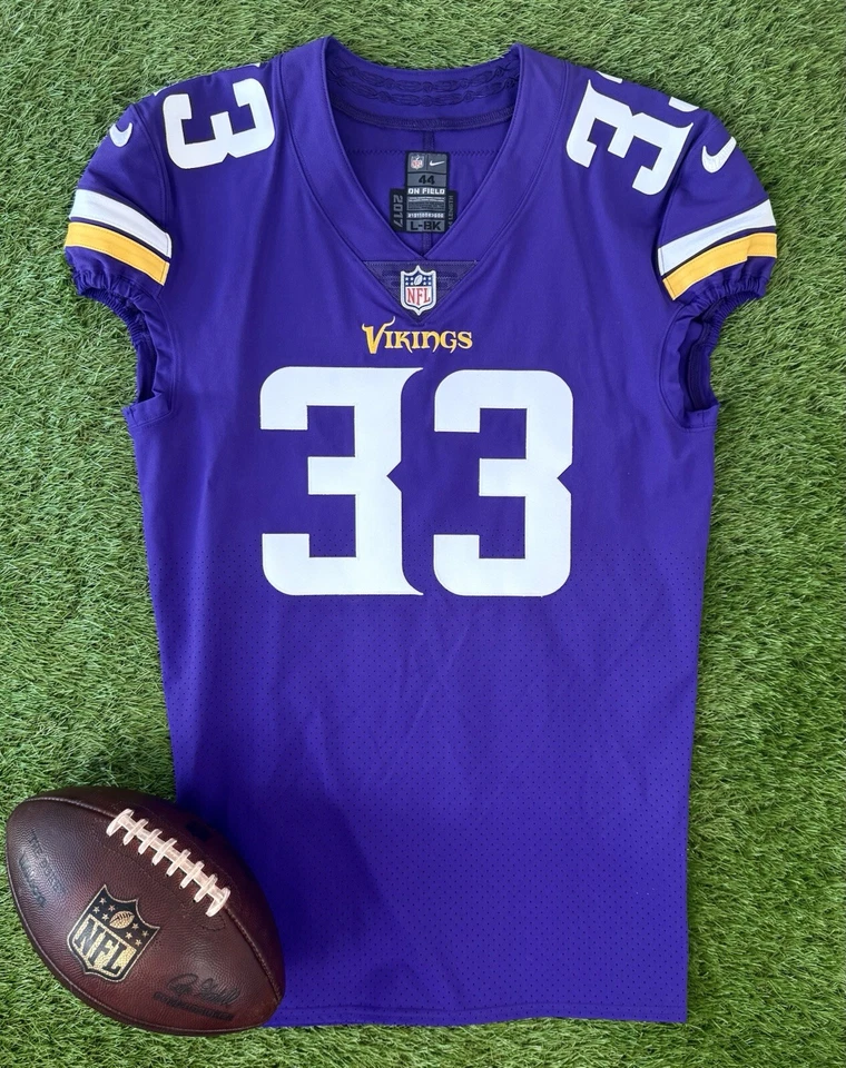 Camiseta deportiva de fútbol americano auténtica emitida por el equipo Minnesota Vikings Dalvin Cook 2017 44 Foto 1 de 4