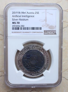 NGC MS70 2019 Austria Bi-Metallic Silver-Niobium Coin - Artificial Intelligence - Picture 1 of 6