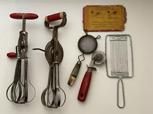 LOT Vintage Kitchen Utensil 1920- 1950 Hand Mixer, Egg Beater. strainer, slicer - Picture 1 of 2
