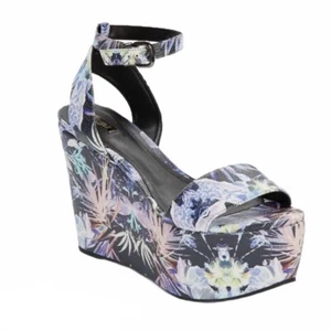 Schutz Leather Platform Wedge Sandals Cinty Multicolor Floral Womens 10B New - Picture 1 of 11
